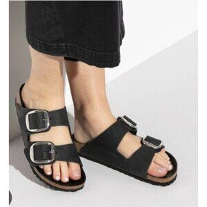 Birkenstock Arizona Womens Leather Sandals Black Double Buckle Comfort Slides 37
